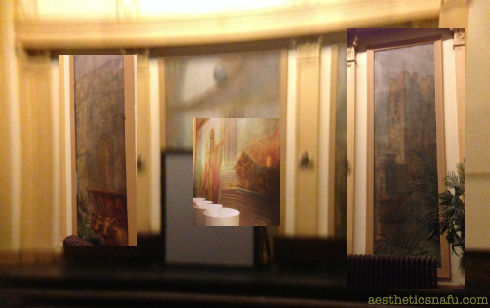 Preston Bradley Center Mason's Hall - south facing front murals now with frankensteining