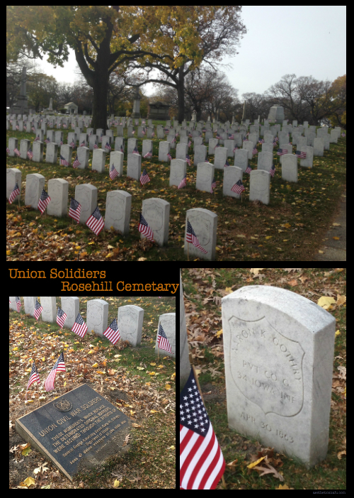 Civil War Union Soldiers graves at Rosehill Cemetery Chicago