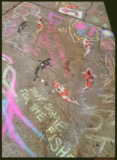 Grafitti koi by Jeremy Nova with children's editorial comments. New Orleans.